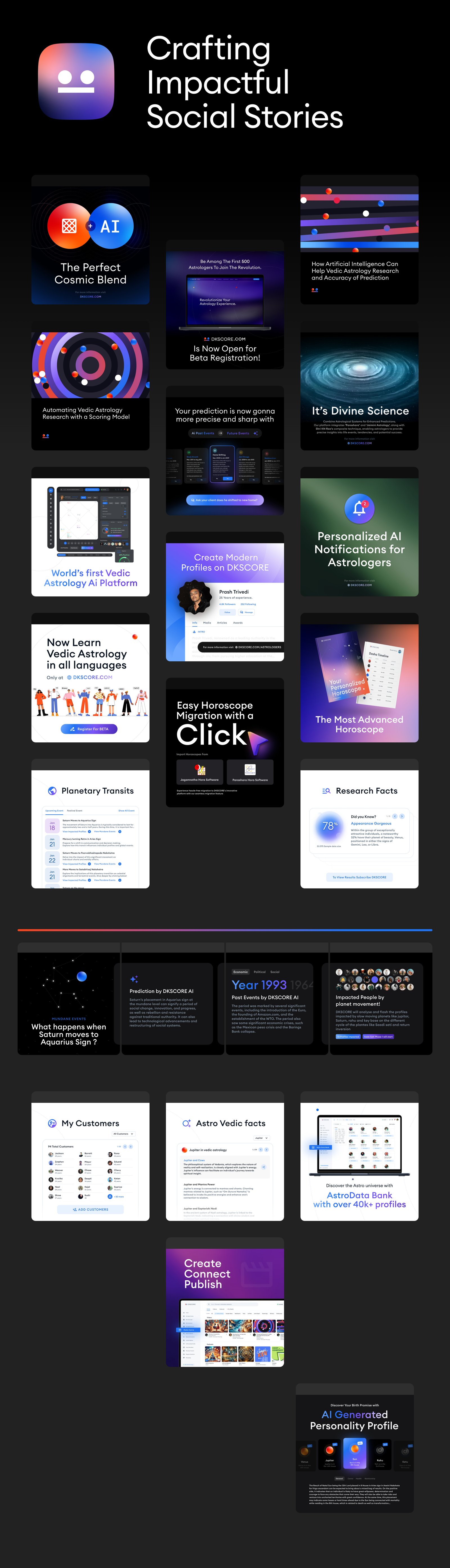 DKSCORE – A New Dimension of Astrology, Designed by Kaarigari Labs DKSCORE is an AI-powered astrology platform crafted by Kaarigari Labs, blending ancient Vedic wisdom with modern design and technology. From intuitive UI/UX and brand identity to immersive motion visuals, every element reflects balance, purpose, and innovation — redefining how astrology connects with today’s digital world.
