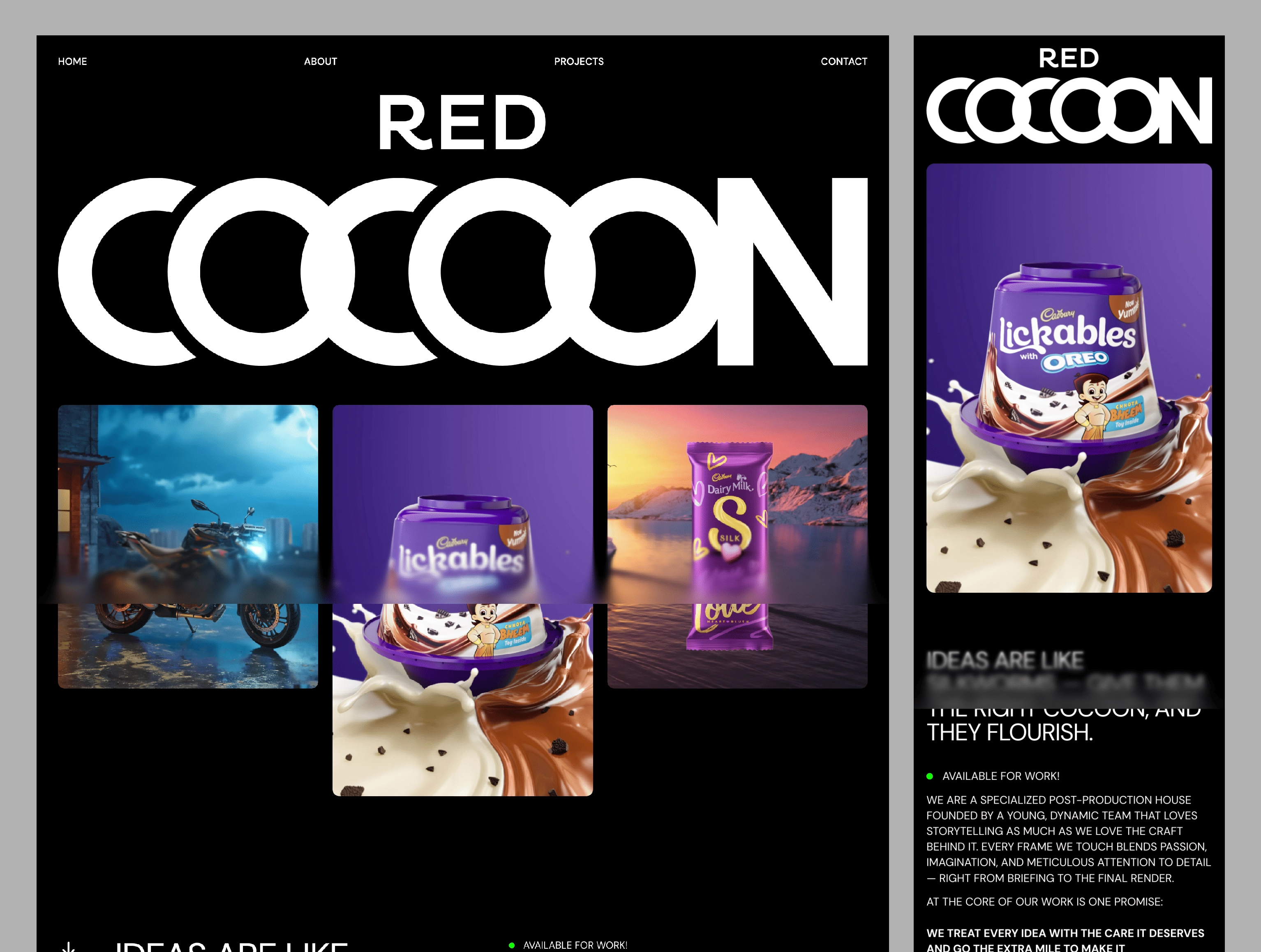 Cinematic UI/UX design for Red Cocoon Entertainment website